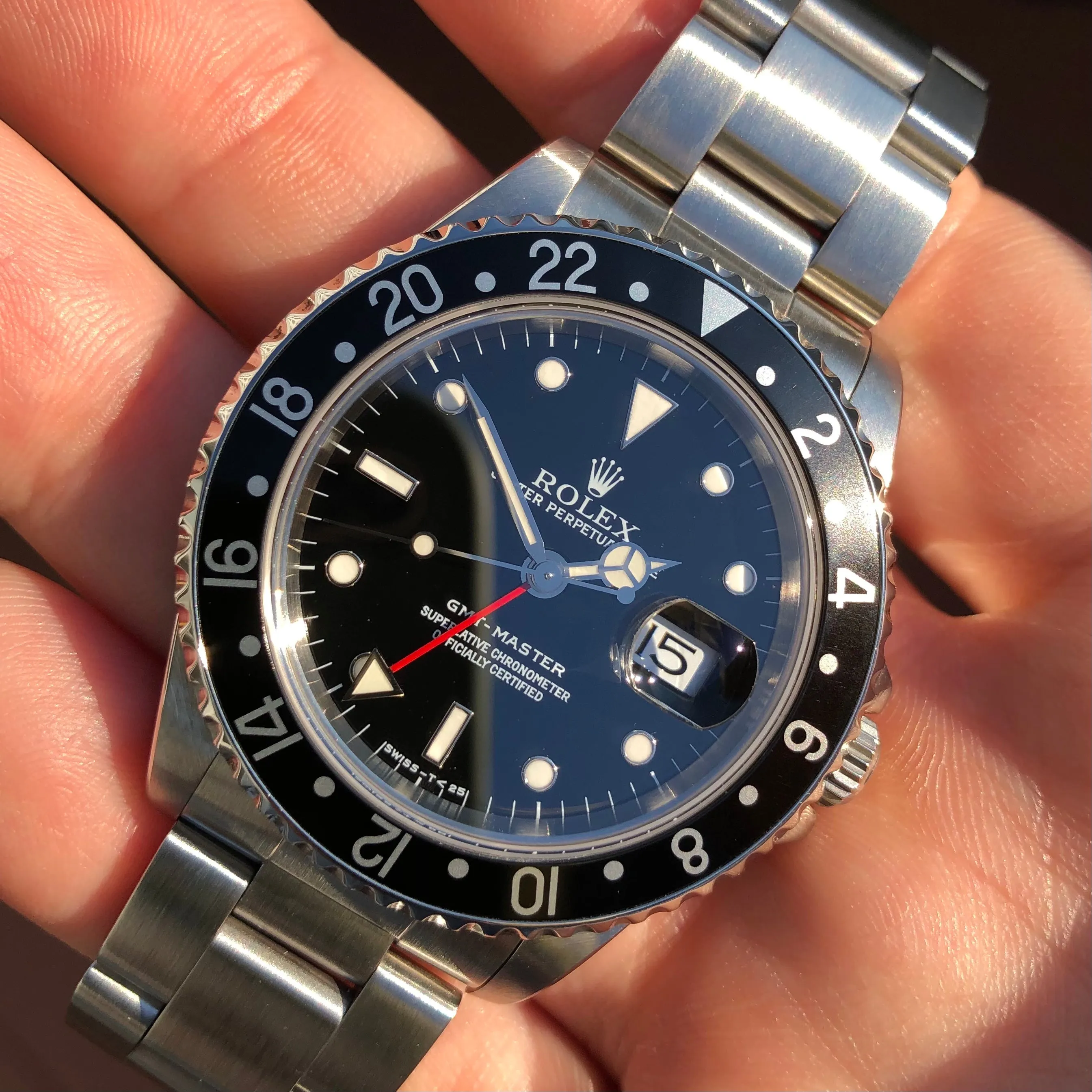 1995 Rolex GMT Master 16700 Stainless Steel Oyster Wristwatch