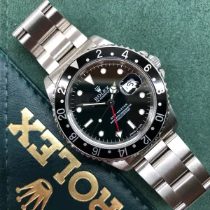 1995 Rolex GMT Master 16700 Stainless Steel Oyster Wristwatch