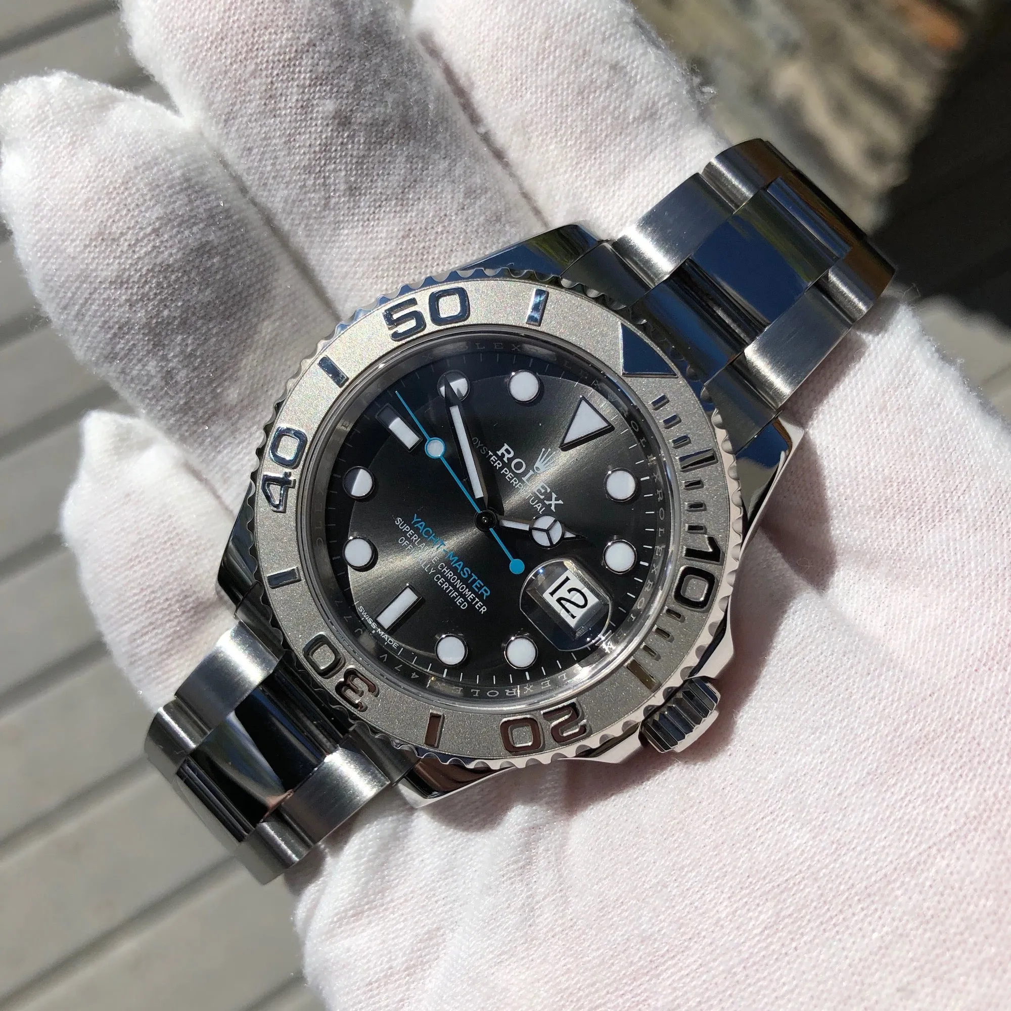 2016 Rolex Yachtmaster 116622 Rhodium Platinum 40mm Steel Oyster Wristwatch Box & Papers
