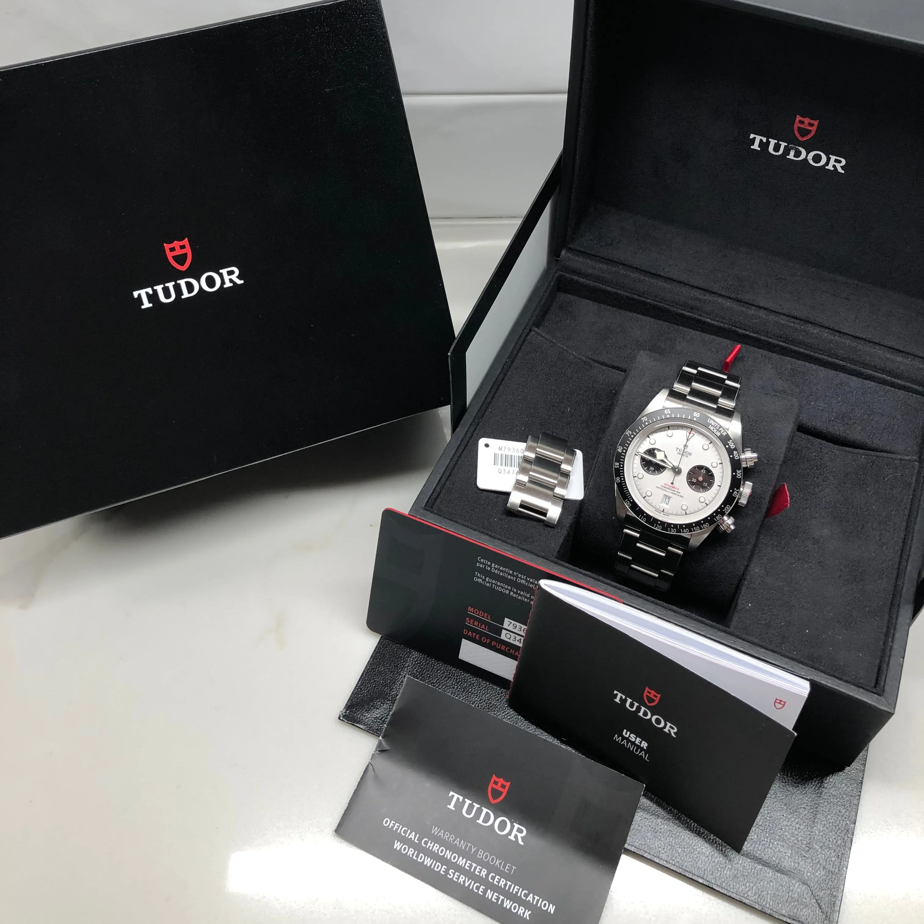 2021 Tudor Black Bay 79360N White Panda Chronograph Automatic Wristwatch Box Papers