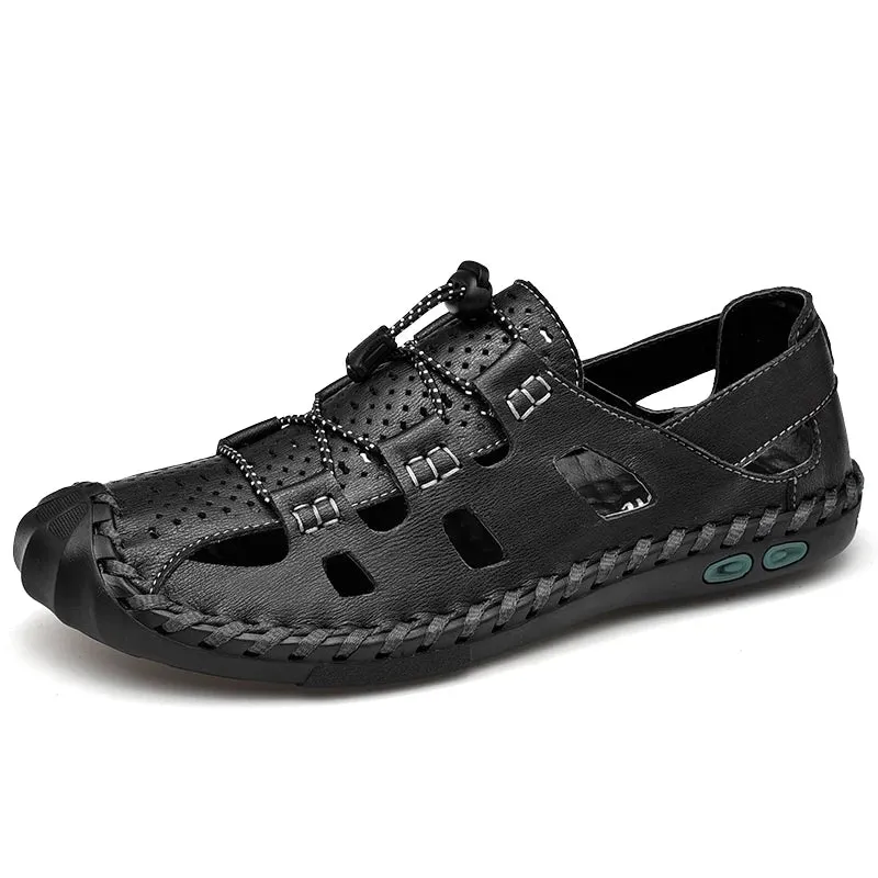 2023 Leather Sandals Men Breathable Summer Shoes Man Waterproof Outdoor Men Sandals Antiskid Beach Sandals Hollow Shoes Footwear