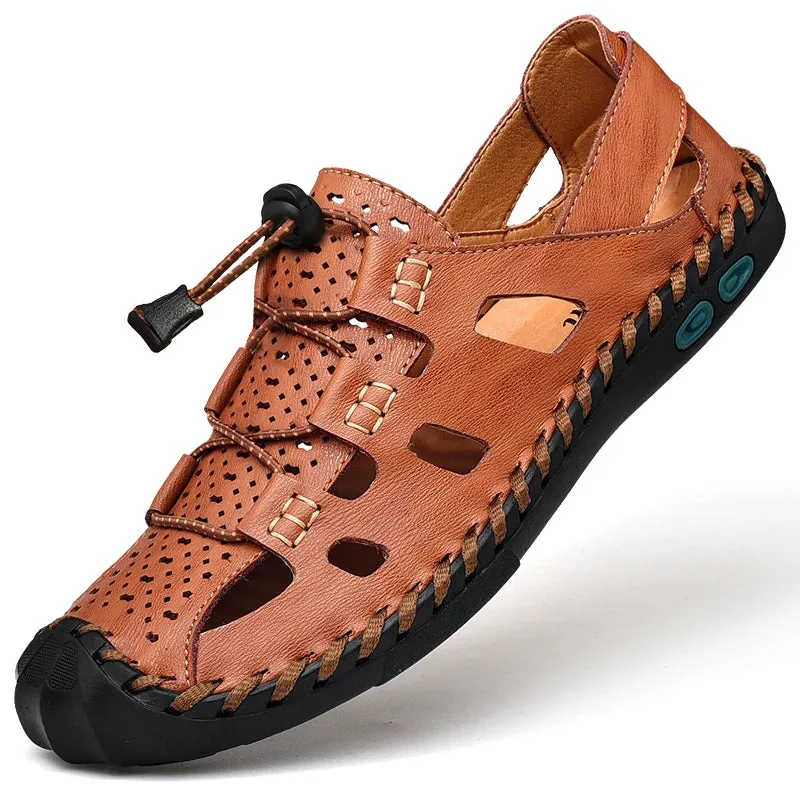 2023 Leather Sandals Men Breathable Summer Shoes Man Waterproof Outdoor Men Sandals Antiskid Beach Sandals Hollow Shoes Footwear