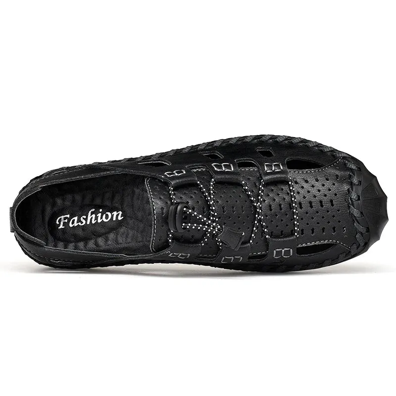 2023 Leather Sandals Men Breathable Summer Shoes Man Waterproof Outdoor Men Sandals Antiskid Beach Sandals Hollow Shoes Footwear