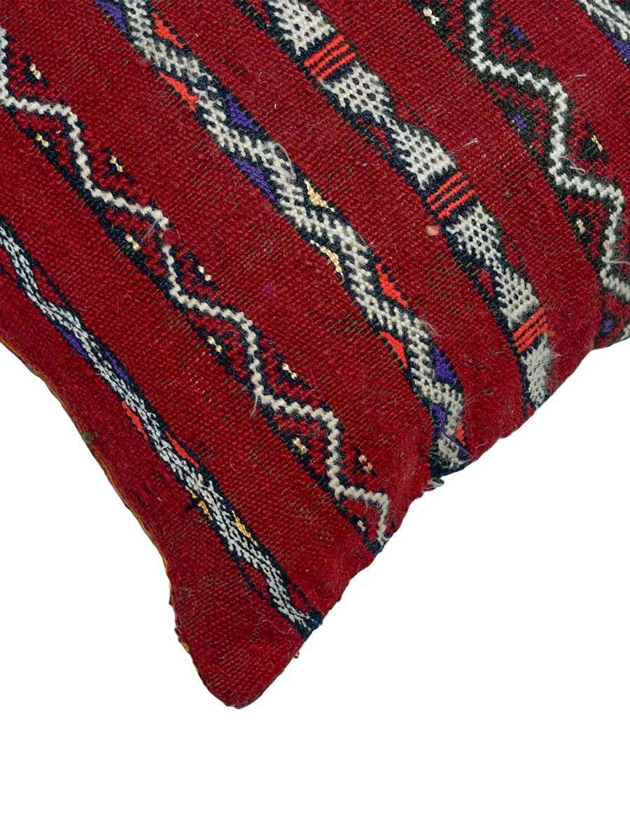 Ain Leuh Vintage Pillow - Deep Red and Indigo Handira