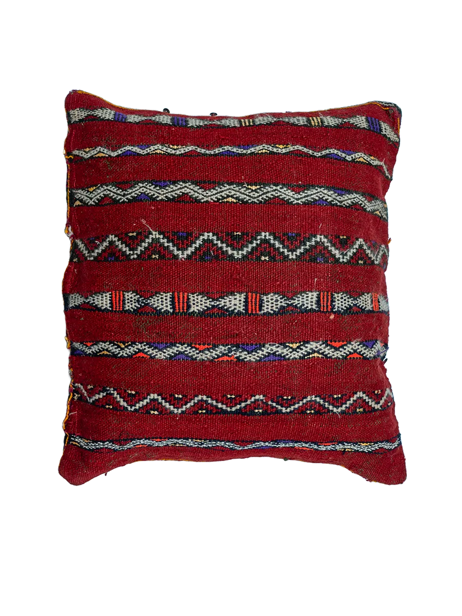Ain Leuh Vintage Pillow - Deep Red and Indigo Handira