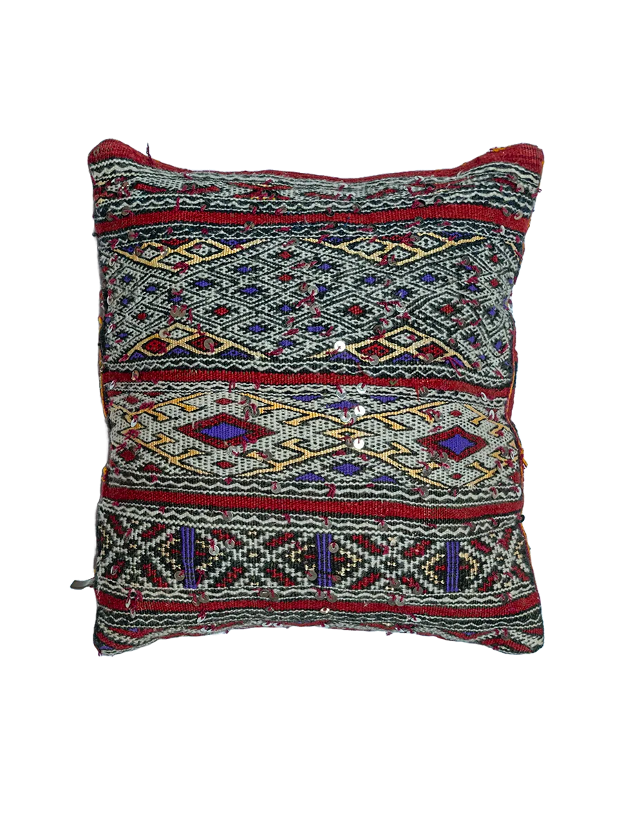 Ain Leuh Vintage Pillow - Deep Red and Indigo Handira