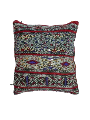 Ain Leuh Vintage Pillow - Deep Red and Indigo Handira