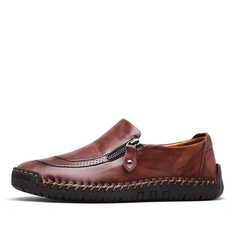 Archibald | Men's Classic Brown Leather Moccasins with Zipper