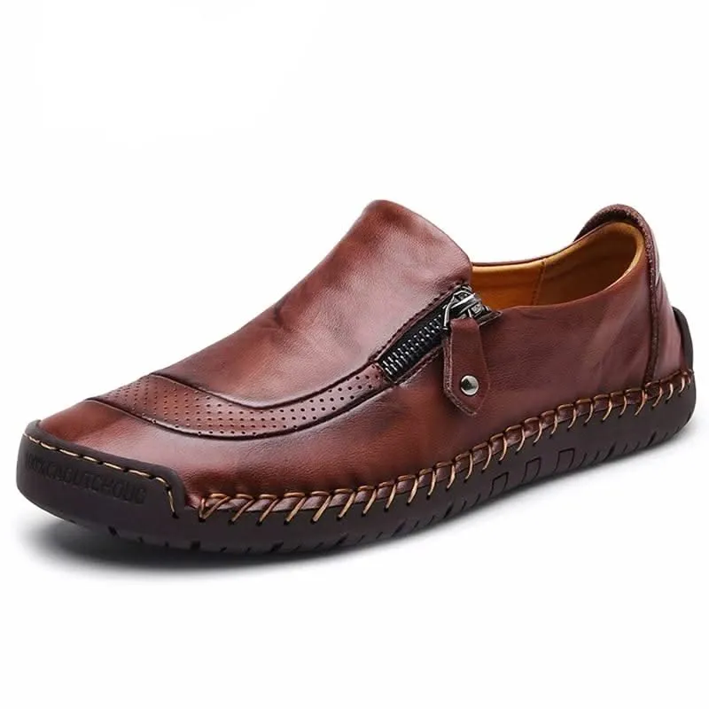 Archibald | Men's Classic Brown Leather Moccasins with Zipper