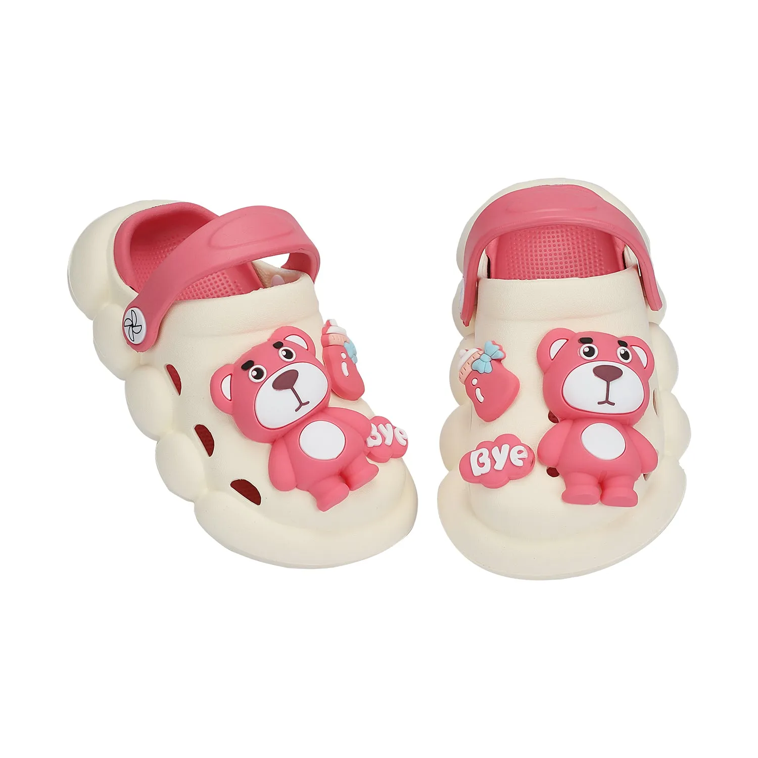 BEAR CARTOON APPLIQUE DETAILED CLOGS - PINK