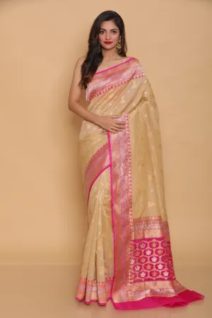 Beige Chapa Tussar Benarasi saree