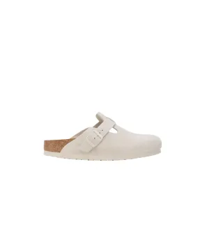 Birkenstock Boston Suede Leather Antique White Soft Footbed Clogs