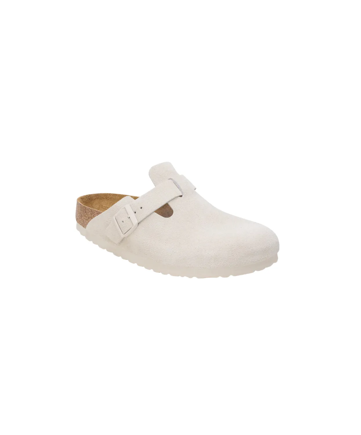 Birkenstock Boston Suede Leather Antique White Soft Footbed Clogs