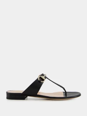Black Leather Thong Sandal with Horsebit