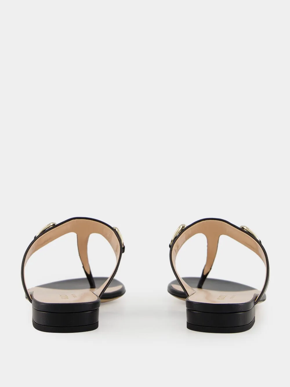 Black Leather Thong Sandal with Horsebit