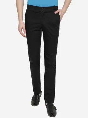 Black Solid Slim Fit Casual Trouser | Greenfibre