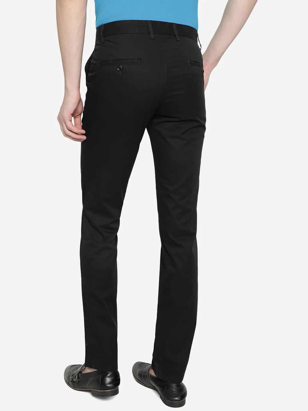 Black Solid Slim Fit Casual Trouser | Greenfibre