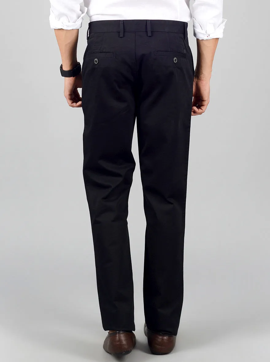 Black Solid Slim Fit Casual Trouser | JadeBlue