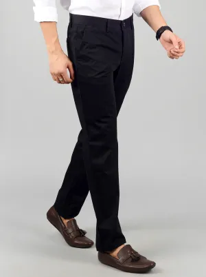 Black Solid Slim Fit Casual Trouser | JadeBlue