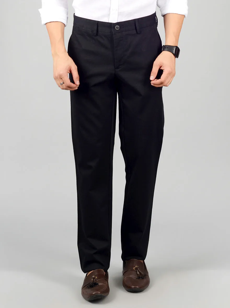 Black Solid Slim Fit Casual Trouser | JadeBlue