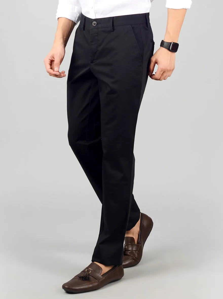 Black Solid Slim Fit Casual Trouser | JadeBlue
