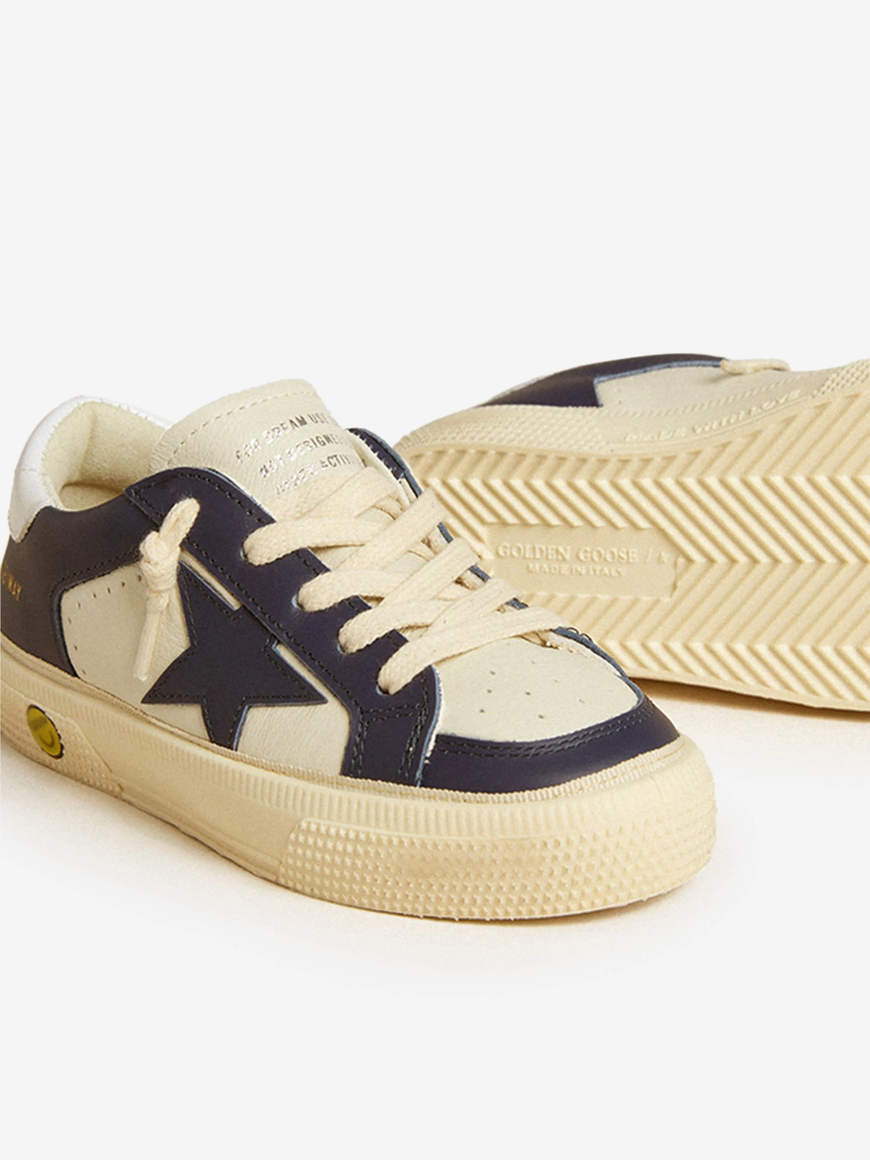 Boys Leather Double Quarter and Toe May Trainers in Blue
