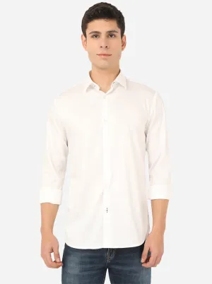 Bright White Solid Slim Fit Semi Casual Shirt | JadeBlue
