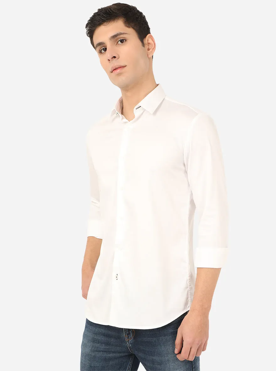 Bright White Solid Slim Fit Semi Casual Shirt | JadeBlue