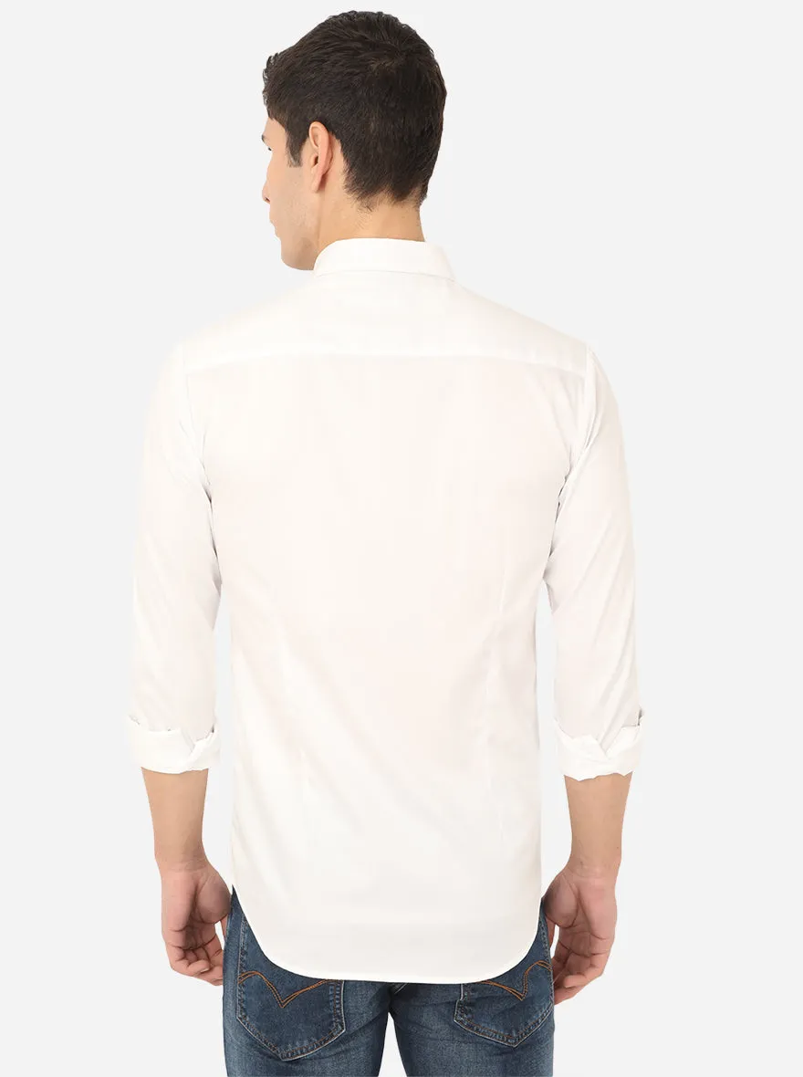 Bright White Solid Slim Fit Semi Casual Shirt | JadeBlue