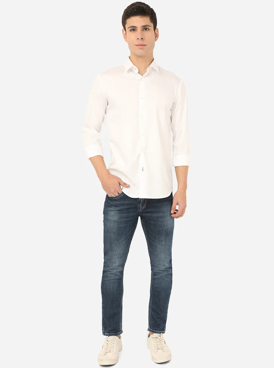 Bright White Solid Slim Fit Semi Casual Shirt | JadeBlue