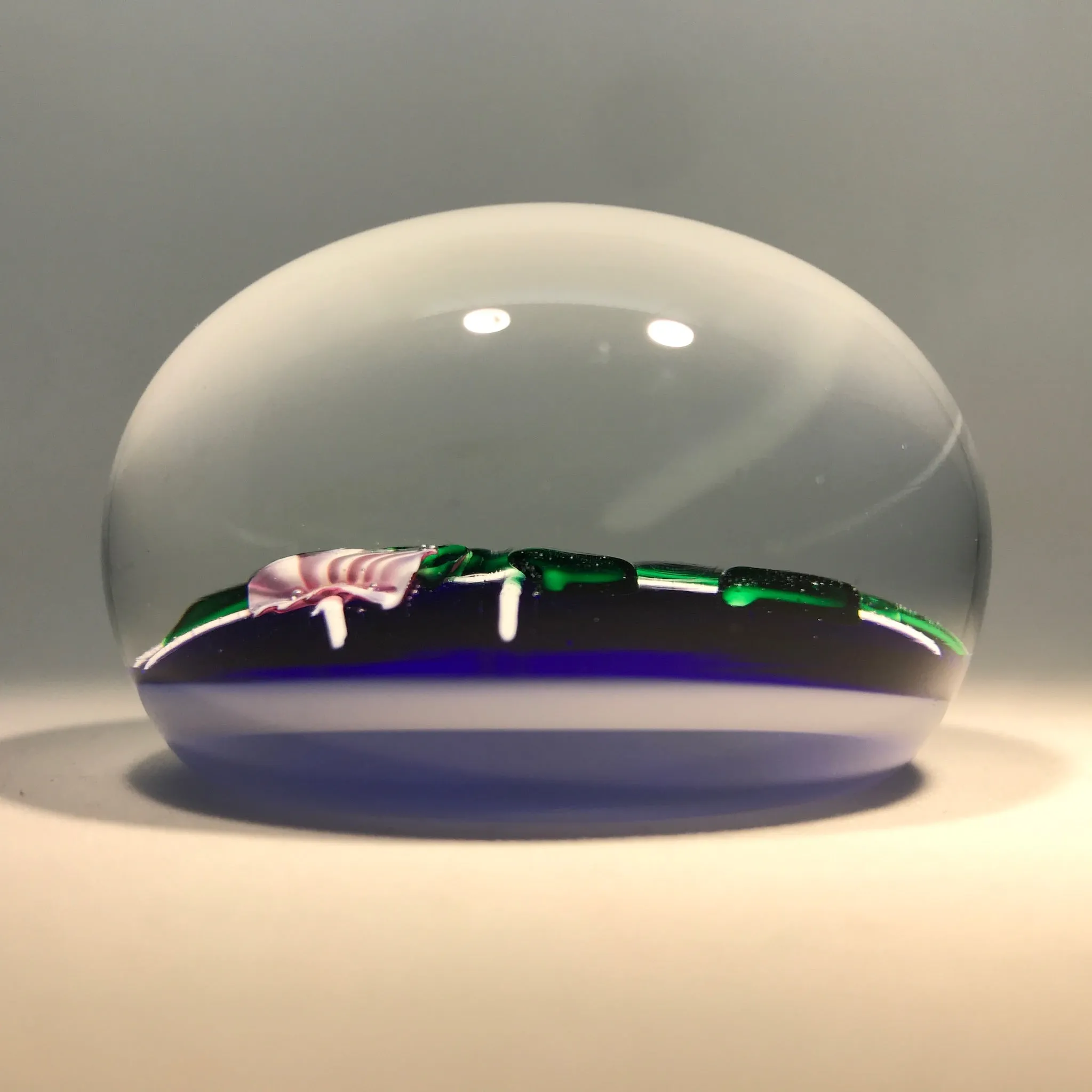 Charles Kaziun Jr. Art Glass Paperweight Lampwork Morning Glories on Trellis