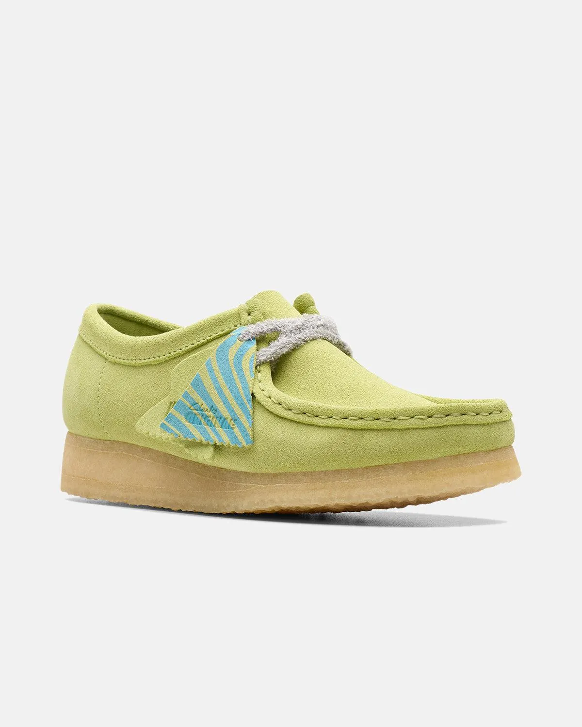 CLARKS ORIGINALS WOMENS WALLABEE SHOES PALE LIME SUEDE