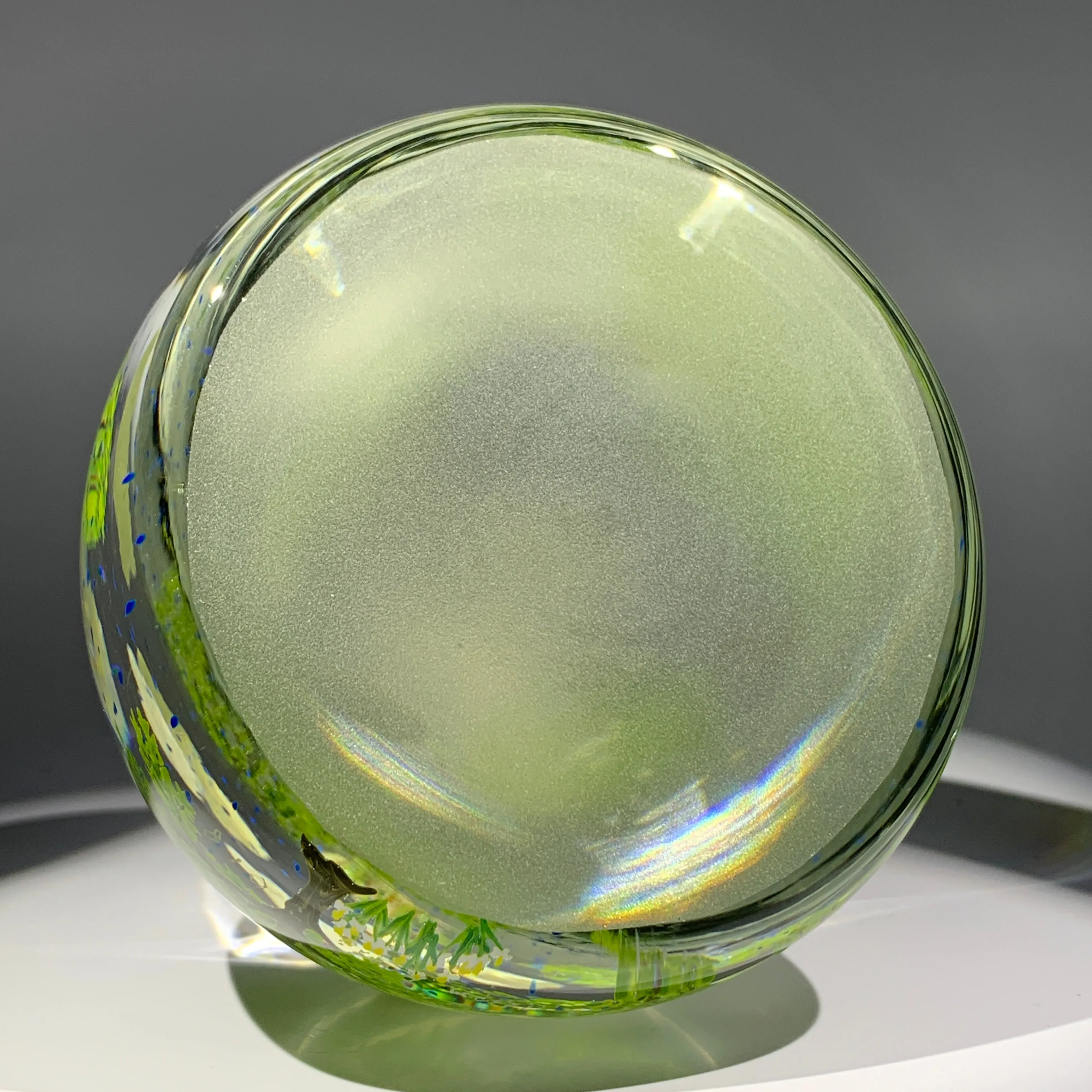 Contemporary Alison Ruzsa Art Glass Paperweight Encapsulated Hand Painted Girl in the Rain
