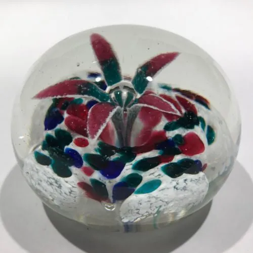 Early Ed Rithner Art Glass Paperweight Colorful Upright Frit Flower