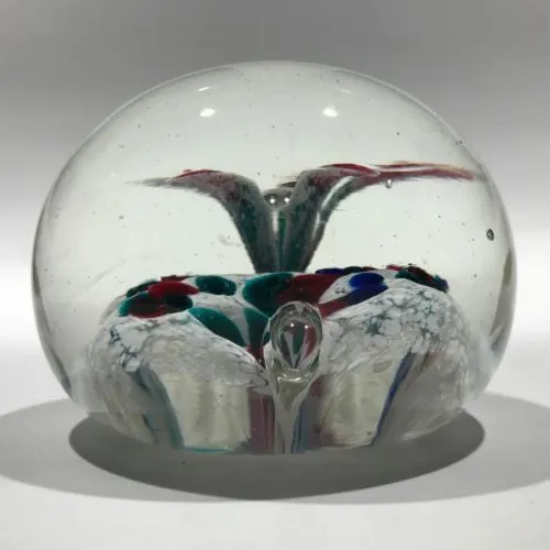 Early Ed Rithner Art Glass Paperweight Colorful Upright Frit Flower