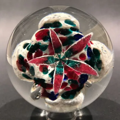 Early Ed Rithner Art Glass Paperweight Colorful Upright Frit Flower
