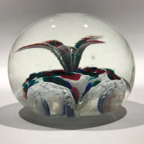 Early Ed Rithner Art Glass Paperweight Colorful Upright Frit Flower
