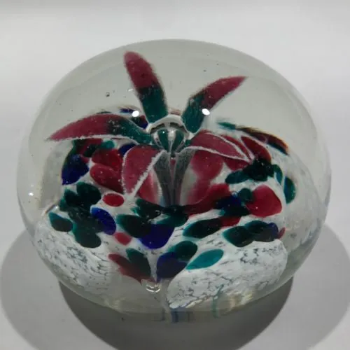 Early Ed Rithner Art Glass Paperweight Colorful Upright Frit Flower