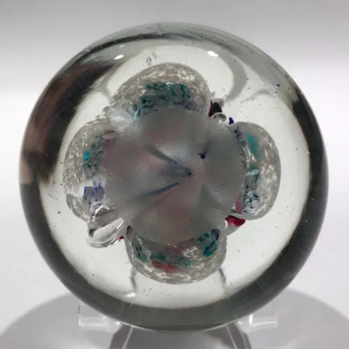 Early Ed Rithner Art Glass Paperweight Colorful Upright Frit Flower