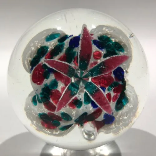 Early Ed Rithner Art Glass Paperweight Colorful Upright Frit Flower