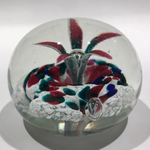 Early Ed Rithner Art Glass Paperweight Colorful Upright Frit Flower