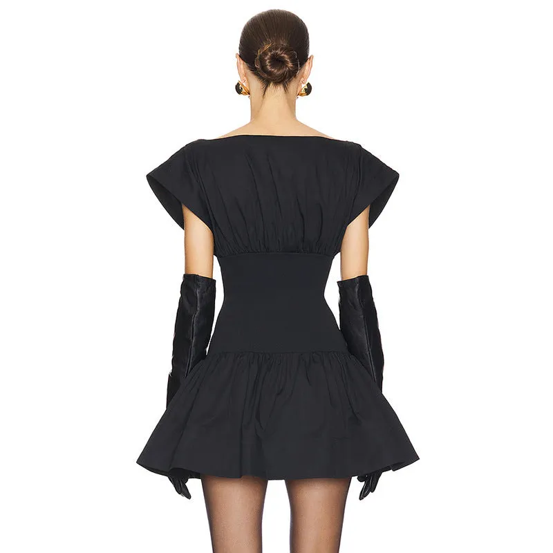 Effortlessly Elegant Off-Shoulder Cinched Waist Ruffle Mini Dress