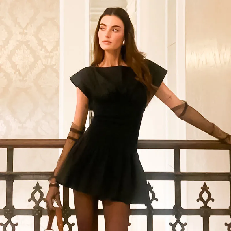 Effortlessly Elegant Off-Shoulder Cinched Waist Ruffle Mini Dress