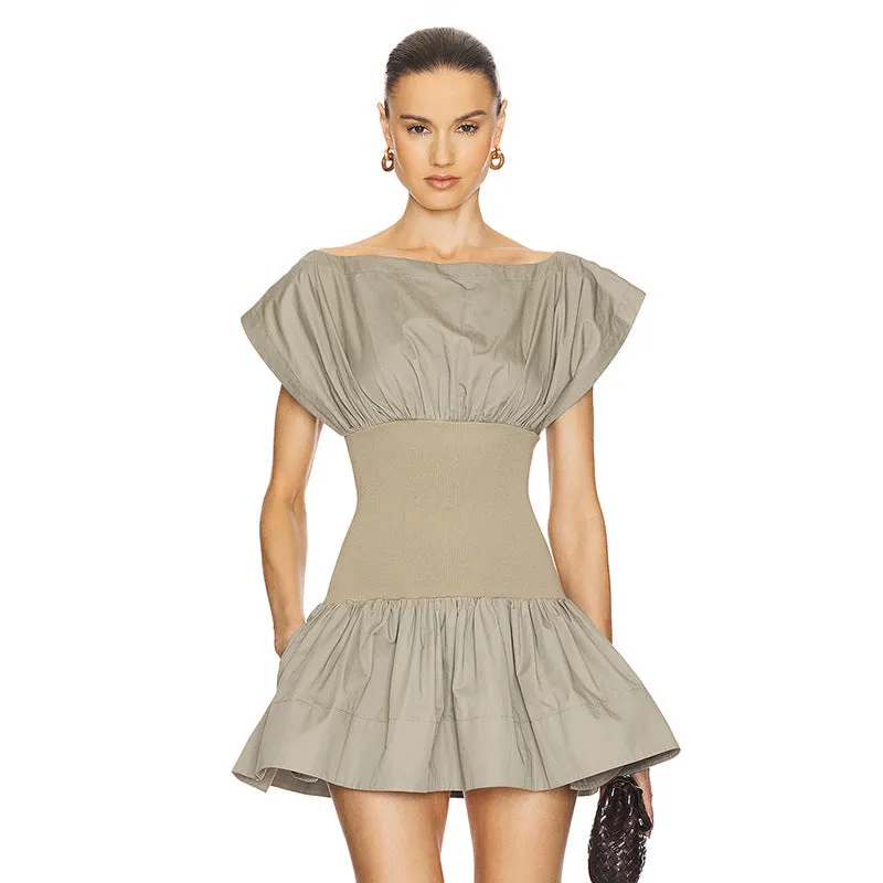 Effortlessly Elegant Off-Shoulder Cinched Waist Ruffle Mini Dress