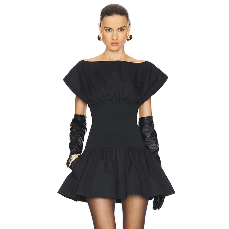 Effortlessly Elegant Off-Shoulder Cinched Waist Ruffle Mini Dress