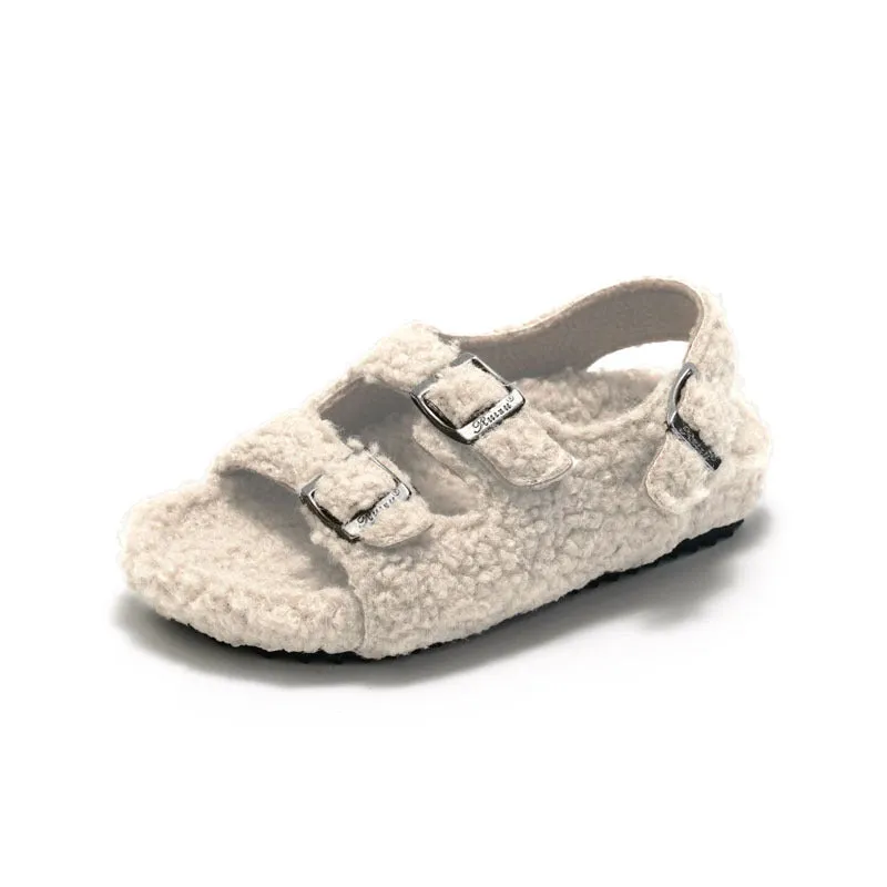 Fleece-lined Children & women Cork Sandals Woolen Slipper