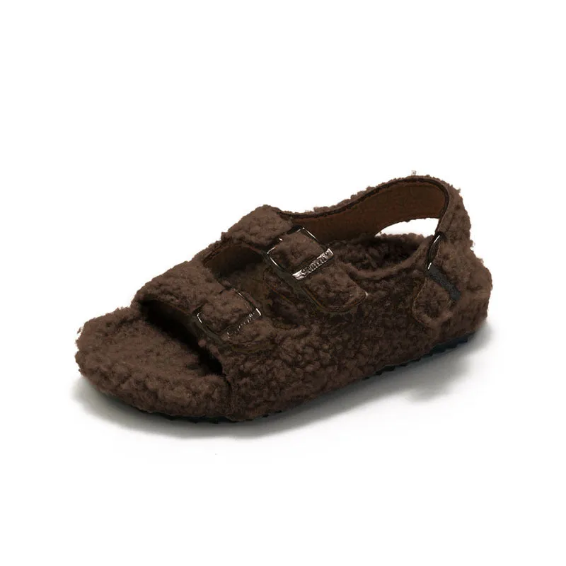 Fleece-lined Children & women Cork Sandals Woolen Slipper