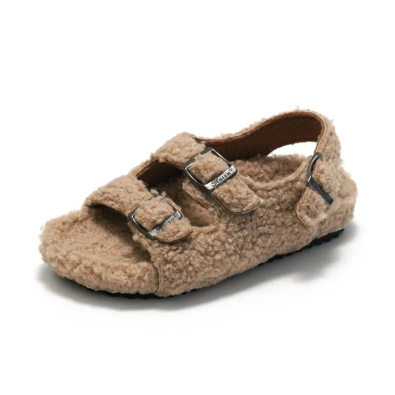 Fleece-lined Children & women Cork Sandals Woolen Slipper