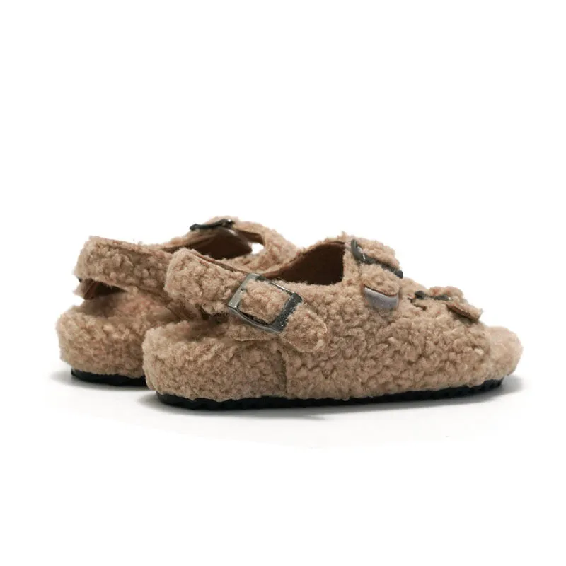 Fleece-lined Children & women Cork Sandals Woolen Slipper