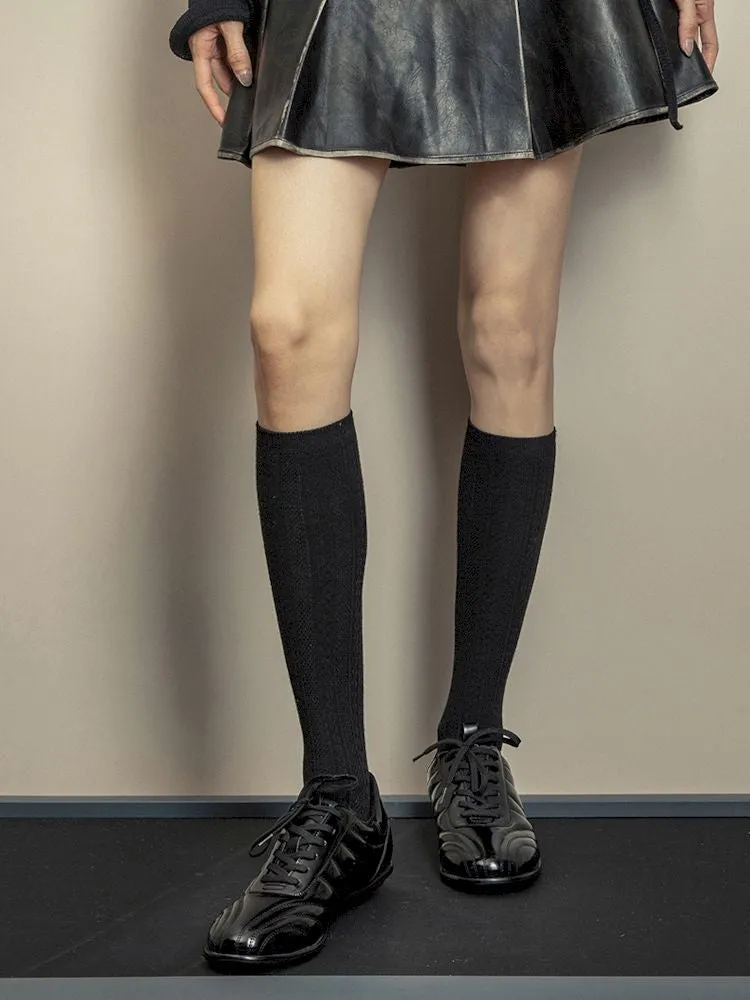 Glossy Black Stand-Up Lace-Up Sneakers【s0000006654】